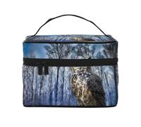 Bolsa de Maquillaje, Bolsa de cosméticos Grande, Bolsa de Viaje portátil, Impermeable de Cuero para Mujeres y niñas,Búho Sentado Cerca de un árbol