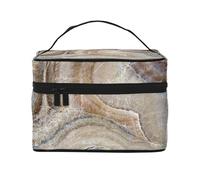 Bolsa de Maquillaje, Bolsa de cosméticos Grande, Bolsa de Viaje portátil, Impermeable de Cuero para Mujeres y niñas,Piedra Ónix Estampado Azul Pálido