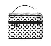 Bolsa de Maquillaje, Bolsa de cosméticos Grande, Bolsa de Viaje portátil, Impermeable de Cuero para Mujeres y niñas,Lunares Negros sobre Blanco