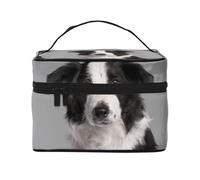 Bolsa de Maquillaje, Bolsa de cosméticos Grande, Bolsa de Viaje portátil, Impermeable de Cuero para Mujeres y niñas,Impresión de Perro Border Collie