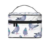 Bolsa de Maquillaje, Bolsa de cosméticos Grande, Bolsa de Viaje portátil, Impermeable de Cuero para Mujeres y niñas,Palomas Azuladas