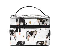 Bolsa de Maquillaje, Bolsa de cosméticos Grande, Bolsa de Viaje portátil, Impermeable de Cuero para Mujeres y niñas,Vaca Manchada De Leche Vaca Negra