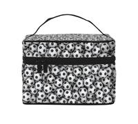 Bolsa de Maquillaje, Bolsa de cosméticos Grande, Bolsa de Viaje portátil, Impermeable de Cuero para Mujeres y niñas,Pila de balones de fútbol de impresión
