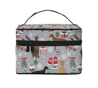 Bolsa de Maquillaje, Bolsa de cosméticos Grande, Bolsa de Viaje portátil, Impermeable de Cuero para Mujeres y niñas,Perros Galgos Perro De Navidad Lindo Perro De Navidad
