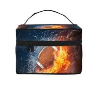 Bolsa de Maquillaje, Bolsa de cosméticos Grande, Bolsa de Viaje portátil, Impermeable de Cuero para Mujeres y niñas,Fútbol de Fuego