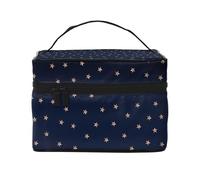 Bolsa de Maquillaje, Bolsa de cosméticos Grande, Bolsa de Viaje portátil, Impermeable de Cuero para Mujeres y niñas,Estrellas Brillantes Rosadas Azul Oscuro y Oro Rosa estrelladas