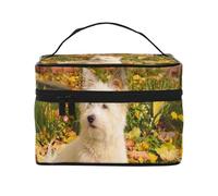Bolsa de Maquillaje, Bolsa de cosméticos Grande, Bolsa de Viaje portátil, Impermeable de Cuero para Mujeres y niñas,Westie Otoño West Highland White Terrier Perros