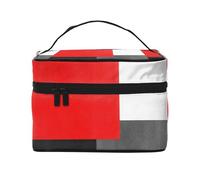 Bolsa de Maquillaje, Bolsa de cosméticos Grande, Bolsa de Viaje portátil, Impermeable de Cuero para Mujeres y niñas,Bloque Geométrico Rojo Gris Blanco Y Negro