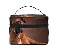 Bolsa de Maquillaje, Bolsa de cosméticos Grande, Bolsa de Viaje portátil, Impermeable de Cuero para Mujeres y niñas,Perro Boxer Acostado Genial