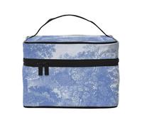 Bolsa de Maquillaje, Bolsa de cosméticos Grande, Bolsa de Viaje portátil, Impermeable de Cuero para Mujeres y niñas,Toile Azul Toile De Jouy