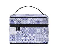 Bolsa de Maquillaje, Bolsa de cosméticos Grande, Bolsa de Viaje portátil, Impermeable de Cuero para Mujeres y niñas,Azulejos Decorativos portugueses Adornados Tradicionales
