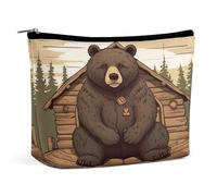 Bolsa de maquillaje, bolsa de cosméticos portátil, bolsa de artículos de tocador Rustic Lodge Bear, estuche organizador de maquillaje, bolsa de gran capacidad con cremallera, bolsa de artículos de toc