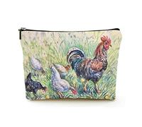 Bolsa de Maquillaje Bolsas de cosméticos de Viaje de Lino para Mujer para Viajes de Negocios, Gallo y Pollito Dibujados a Mano, Hermosa Bolsa de Maquillaje