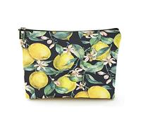 Bolsa de Maquillaje Bolsas de cosméticos de Viaje de Lino para Mujer para Viajes de Negocios, limón de Fruta Amarilla cítrica Fresca, Hermosa Bolsa de Maquillaje