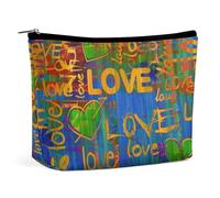 Bolsa de maquillaje, bolsas de cosméticos personalizadas para mujer, Arte abstracto, texto amor, 7.3cm L x 15cm W x 5.9cm H, Neceser de maquillaje