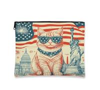 Bolsa de maquillaje británica de pelo corto del 4 de julio de 7 x 9 pulgadas para bolsa de viaje, 250 años de aniversario, bolsa de cosméticos para mujeres, organizador patriótico portátil de lona con