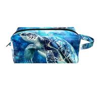 Bolsa de maquillaje colgante de piel resistente al agua con asa, diseño de tortuga marina, estilo acuarela, estuche portátil para cosméticos, para mujeres, hombres y niñas, Multicolor 08, 8.2x3.1x3.5