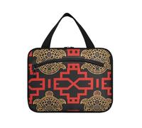 Bolsa de maquillaje colgante de tortuga dorada roja a cuadros negros con gancho, kit de diseño elegante para adultos, cartera de viaje para maquillaje, L