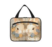 Bolsa de maquillaje colgante para mujer con gancho, diseño unisex para papá, para el baño, estuche para guardar maquillaje, L, Happy Easter Cute Bunny White, L