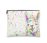 Bolsa de maquillaje colorida con diseño de llama, divertido patrón de confeti, bolsa de viaje para mujeres, organizador portátil de lona con cremallera, regalo de cumpleaños, bolsa de aseo para el
