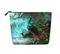 Bolsa de maquillaje colorida con estampado de pavo real, bolsa de aseo de viaje, bolsa de maquillaje de viaje, estuche organizador de maquillaje portátil para mujer, Black, Talla única