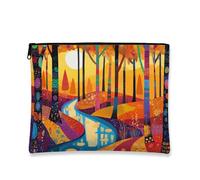 Bolsa de maquillaje colorida del bosque, bolsa de cosméticos artísticos de otoño para mujer, organizador portátil de lona con cremallera, bolsa de aseo de viaje de otoño, Naranja, 7x9 Inch, Bosque