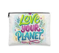 Bolsa de maquillaje colorida y divertida, Love Your Planet, bolsa de viaje inspiradora para mujeres, organizador portátil de lona con cremallera, regalo ecológico, Blanco, 7x9 Inch, Planeta