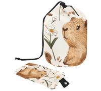 Bolsa de maquillaje con cordón, bolsa de cosméticos de viaje de gran capacidad con pequeño monedero con cremallera, bolsa de aseo portátil, bolsa de aseo para mujeres, margaritas capibaras, Multicolor
