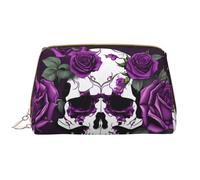 Bolsa de maquillaje con cremallera de piel de esqueleto de rosa morada, estuche para bolígrafos, papelería, lápiz labial, neceser, White, Talla única