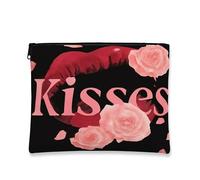 Bolsa de Maquillaje con diseño de Besos Florales, Neceser Vintage con Rosas para Mujer, Organizador de Viaje portátil con Cremallera, Ideal para San Valentín, 18 x 23 cm.