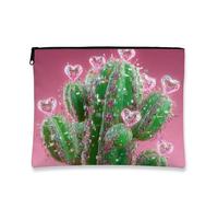 Bolsa de maquillaje con diseño de cactus en forma de corazón, bolsa de viaje para mujeres, organizador portátil con cremallera, regalo de festival, bolsa de aseo para el cuidado de la piel, Melocotón
