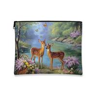 Bolsa de maquillaje con diseño de ciervo del bosque, bolsa de viaje para mujeres, bolsa de viaje portátil de lona pequeña con cremallera, bolsa de aseo de regalo de primavera, perfecta para aventuras