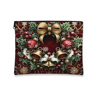 Bolsa de Maquillaje con diseño de Corona navideña, Bolsa de cosméticos Vintage con Adornos navideños para Viajes, Organizador portátil de Lona con Cremallera para artículos de tocador de 18 x 23 cm.