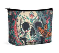 Bolsa de Maquillaje con diseño de Esqueleto de Polilla de la Muerte para Mujer, portátil, Impermeable, para cosméticos, estética, de Mano, para Viajes y Trabajo.