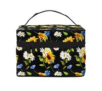 Bolsa de maquillaje con diseño de girasol y manzanilla, bolsa de cosméticos de viaje para mujer y niña, bolsa organizadora de maquillaje grande, bolsa portátil para artículos de tocador, artículos ese