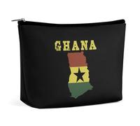 Bolsa de maquillaje con diseño de mapa de la bandera de Ghana, bolsa de viaje portátil para cosméticos, bolsa grande con cremallera, bolsa organizadora de cuero sintético, bolsa de artículos de tocado