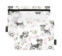 Bolsa de maquillaje con diseño de perros Schnauzer en miniatura estética, color blanco, para guardar anillos, carpeta con 3 agujeros para examinar suministros de papelería