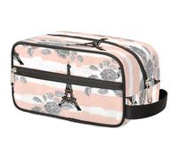 Bolsa de maquillaje con diseño de rosas de la Torre Eiffel para mujeres, hombres, niños, niñas, niños, niñas, niños, bolsa de lavado de la Torre Eiffel, bolsa de aseo de viaje, artículos de aseo