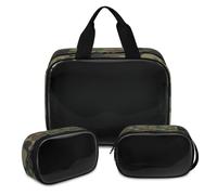 Bolsa de maquillaje con diseño de textura de camuflaje para mujeres y hombres, bolsa de cosméticos translúcida de camuflaje, bolsa de baño, bolsa de ducha, 3 piezas, organizador de cosméticos de