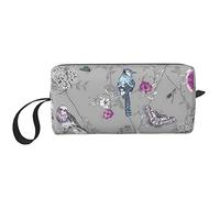Bolsa de maquillaje con escamas de sirena, bolsas de cosméticos pequeñas, bolsa de aseo azul y rosa, accesorios de almacenamiento de viaje, Bolsa de maquillaje de flor de pájaro, Talla única,