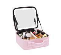 Bolsa de maquillaje con espejo y luz, bolsa de maquillaje de viaje de 5 V, separadores ajustables, 26 x 23 x 11 cm, 1,2 kg, bolsa de cosméticos LED grande iluminada para viajes mujeres rosa