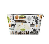 Bolsa de maquillaje con estampado de álbumes de recortes de Halloween para mujer, impermeable, de piel, bolsa de aseo de viaje para artículos de tocador, bolsa de cosméticos, Silver, Talla única