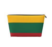Bolsa de maquillaje con estampado de bandera de Lituania para mujer, impermeable, de piel, bolsa de aseo de viaje para artículos de tocador, bolsa de cosméticos, Gold, Talla única, Neceser