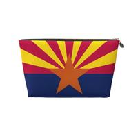 Bolsa de maquillaje con estampado de bandera del estado de Arizona, para mujer, impermeable, de piel, bolsa de aseo de viaje para artículos de tocador, bolsa de cosméticos, Gold, Talla única, Neceser