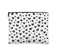 Bolsa de Maquillaje con Estampado de Corazones, Bonita Bolsa de Viaje con Corazones Negros para Mujer, Organizador portátil de Lona con Cremallera, Ideal para San Valentín (18 x 23 cm).