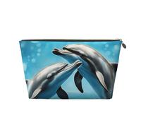 Bolsa de maquillaje con estampado de delfines en el amor para mujer, impermeable, de piel, bolsa de aseo de viaje para artículos de tocador, bolsa de cosméticos, Gold, Talla única, Neceser