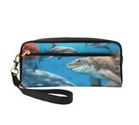 Bolsa de maquillaje con estampado de delfines, tortugas marinas, tiburones, pulpos, arrecifes de coral, para mujer, cosméticos, papelería, diario, oficina