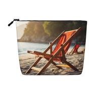 Bolsa de maquillaje con estampado de escenas de silla de playa, bolsa de cosméticos para mujer, bolsa de maquillaje de gran capacidad, bolsa de viaje con cremallera