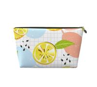 Bolsa de maquillaje con estampado de frutas y limones para mujer, impermeable, de piel, bolsa de aseo de viaje para artículos de tocador, bolsa de cosméticos, Gold, Talla única, Neceser