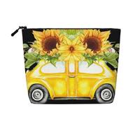 Bolsa de maquillaje con estampado de girasol sobre amarillo, bolsa de cosméticos para mujer, bolsa de maquillaje de viaje de gran capacidad, bolsa de maquillaje con cremallera